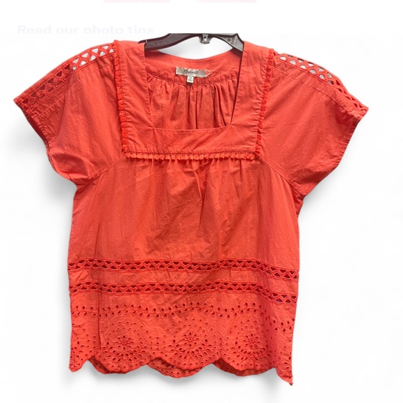 Madewell Tops - Madewell Angelica Square Neck Eyelet Embroidered Peasant Top Blouse